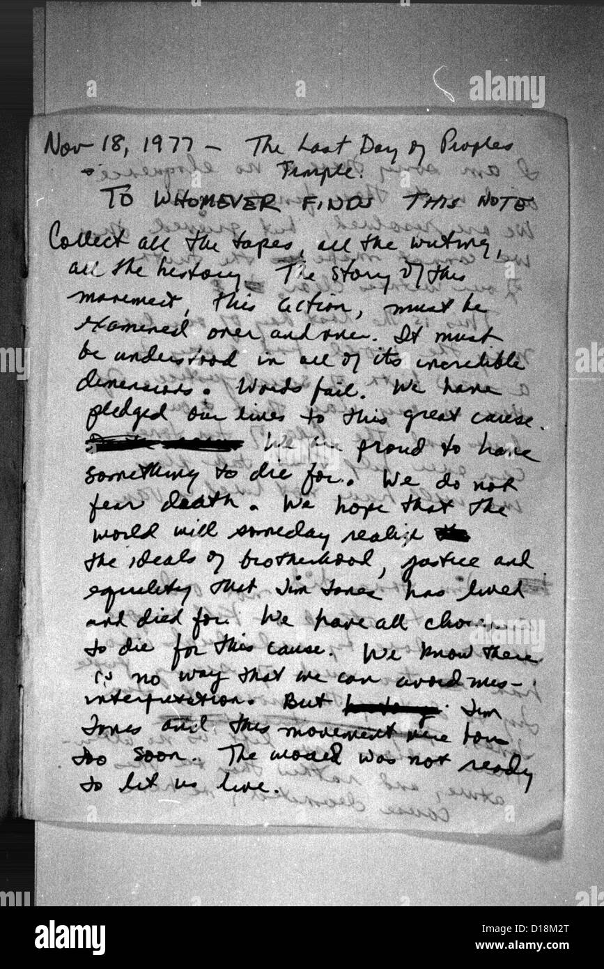 Nota di suicidio, scritto e firmato da Annie Moore. Pagina 1. Moore era un infermiere. La nota è stata trovata vicino al suo corpo in Jim Foto Stock