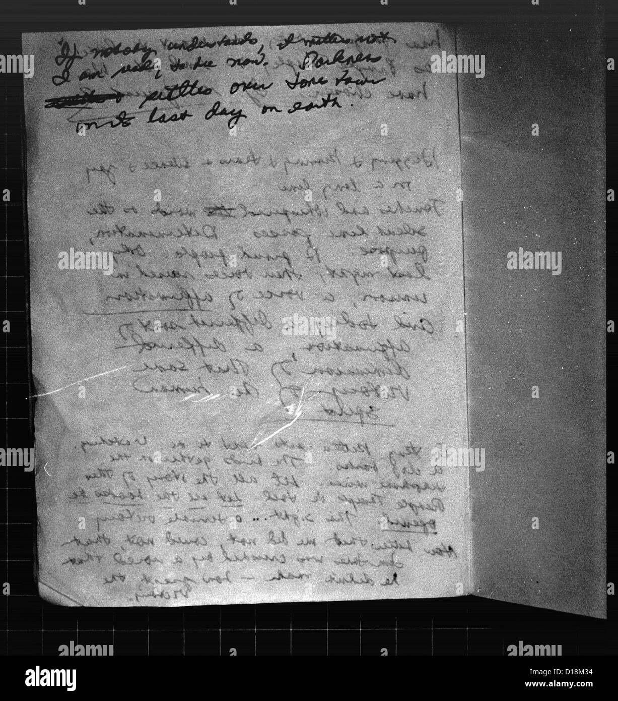Nota di suicidio, scritto e firmato da Annie Moore. Pagina 8. Moore era un registro infermiere e uno dei leader di tutti i popoli Foto Stock