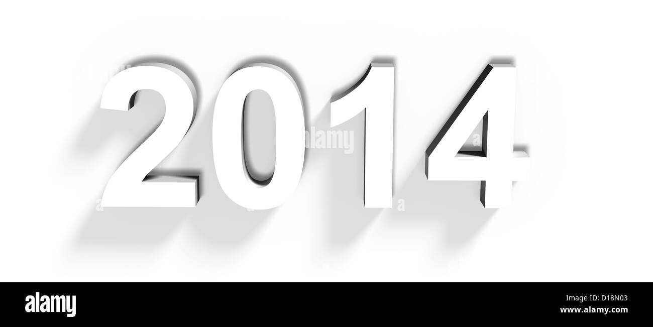 Numero 2014 anno 3d bianco con ombra Foto Stock