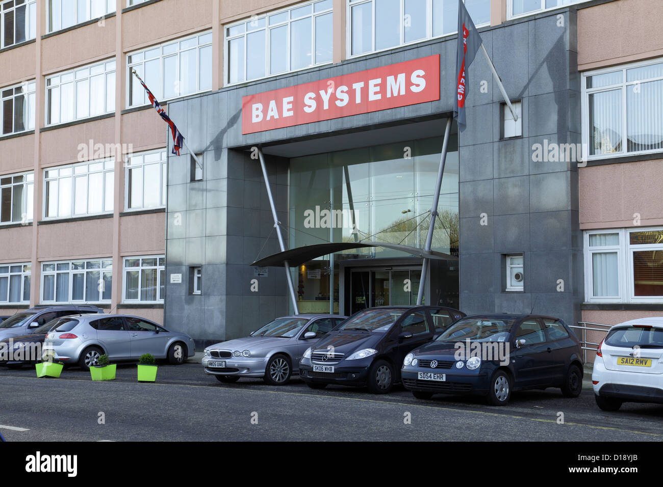 Ingresso agli uffici BAE Systems Shipyard su South Street, Scotstoun, Glasgow, Scozia, Regno Unito Foto Stock