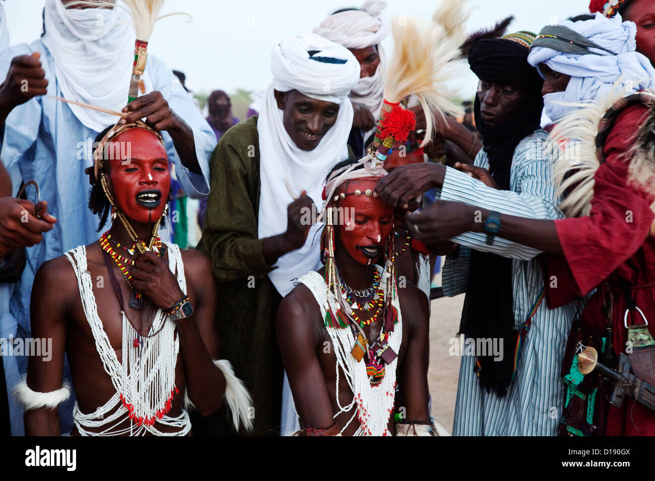 Wodaabe giovani vincitori del concorso di bellezza in festival di Gerewol segna la fine della stagione delle piogge Foto Stock