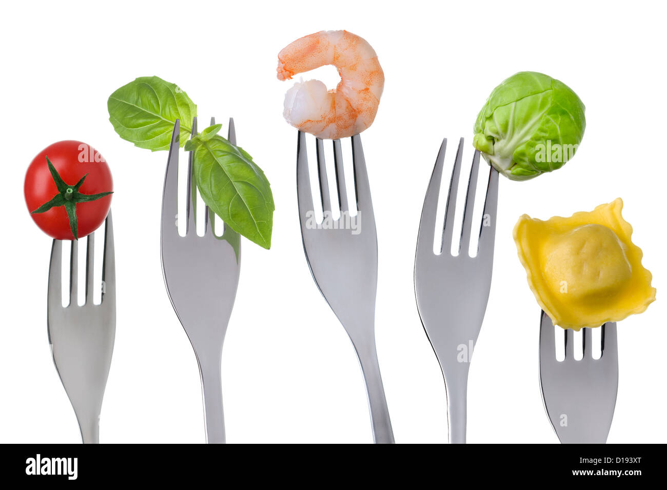 Cibo sano e gruppi per una dieta equilibrata di carboidrati della proteina di frutta e verdura. Concetto di nutrizione. Foto Stock