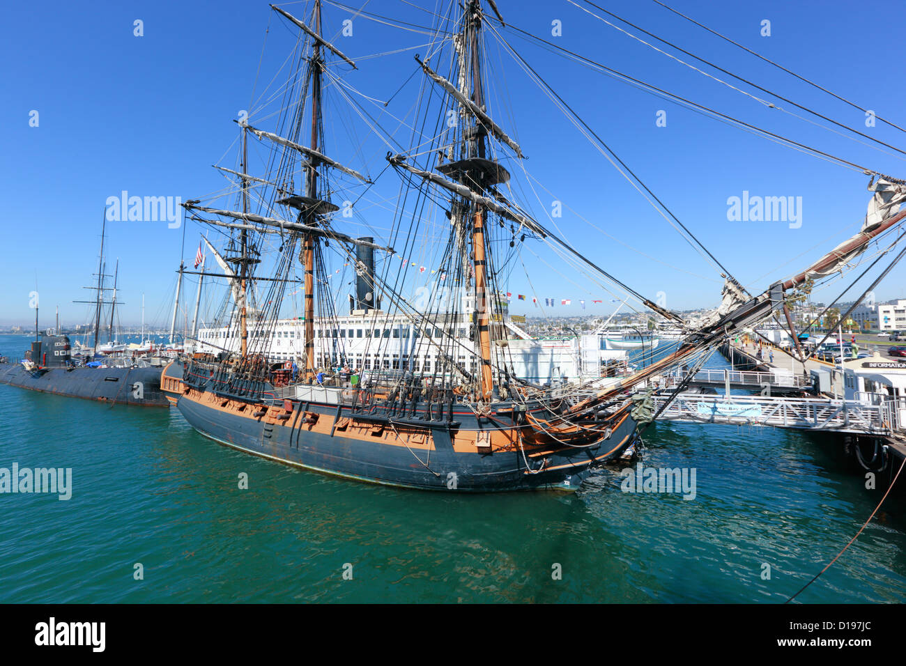 Fregata HMS sorpresa sailng nave presso il Museo Marittimo di San Diego, California, USA. Foto Stock