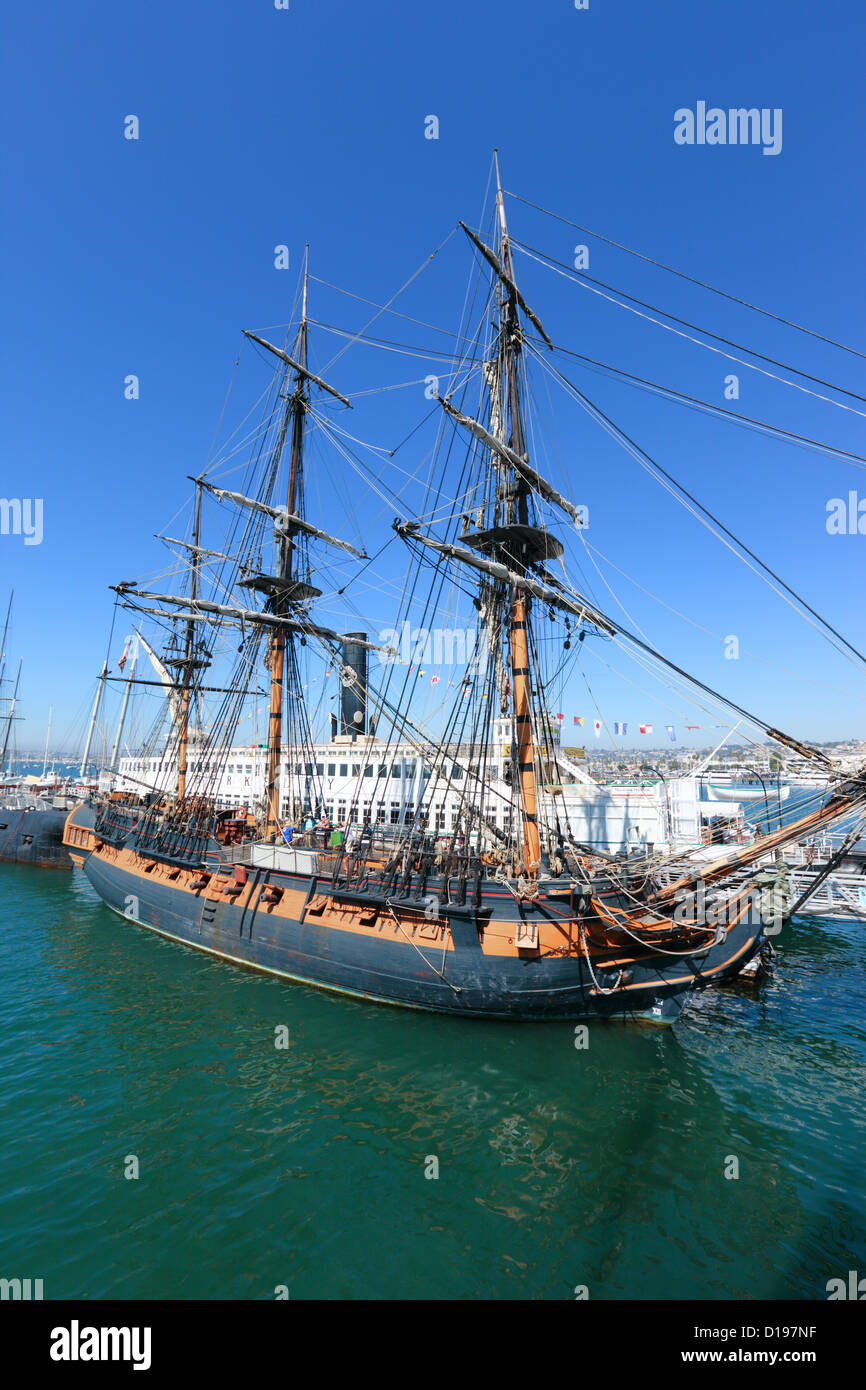 Fregata HMS sorpresa sailng nave presso il Museo Marittimo di San Diego, California, USA. Foto Stock