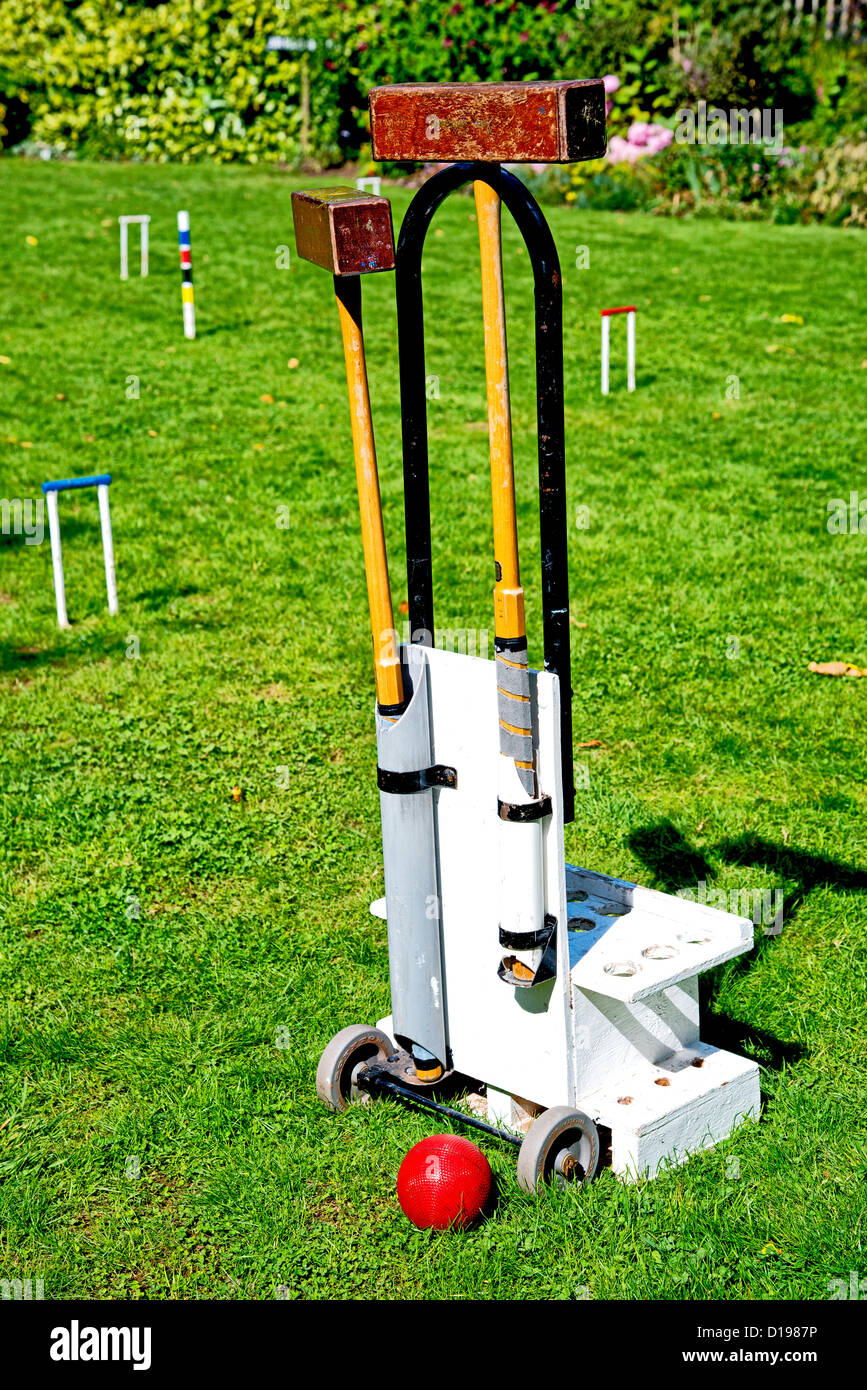 In vecchio stile Croquet attrezzature Foto Stock