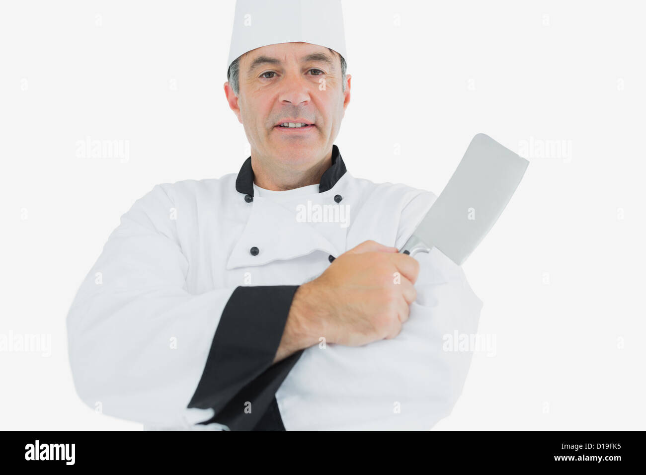 Lo chef maschio holding mannaia a base di carne Foto Stock