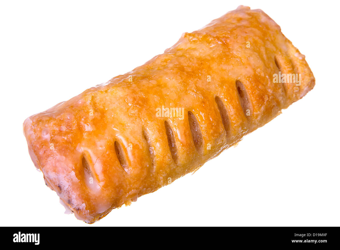 Close up di un panino dolce con confettura di mele, isolato su sfondo bianco Foto Stock