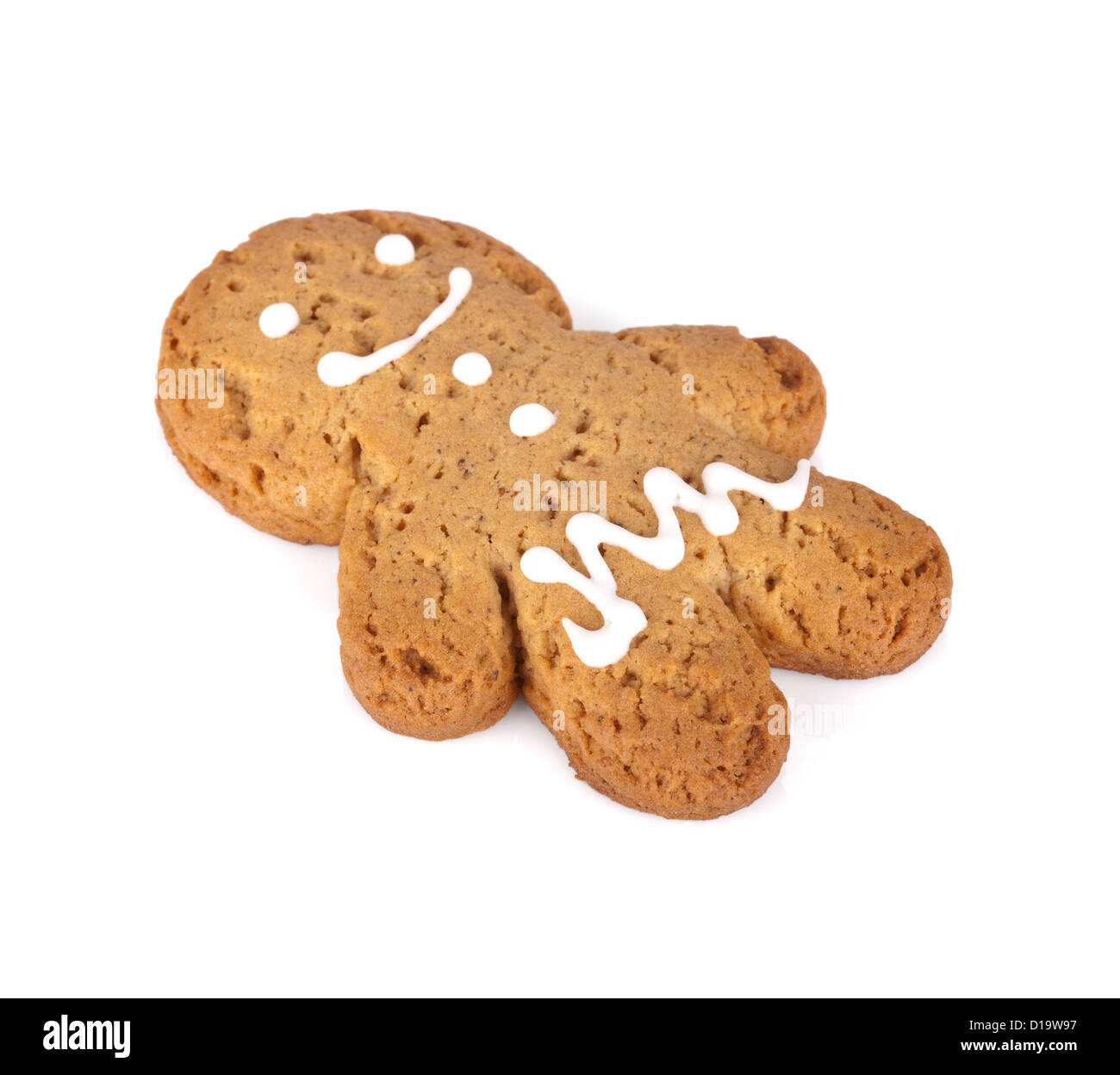 Gingerbread Man cookie. Isolato su sfondo bianco Foto Stock