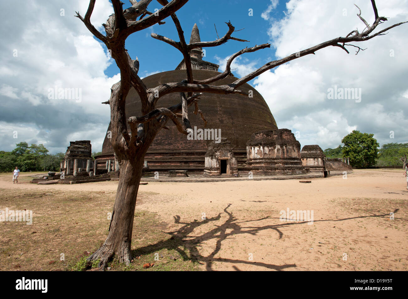 Un turista mostra la scala della dagoba del Vihara Rankot a Polonnaruwa Sri Lanka Foto Stock