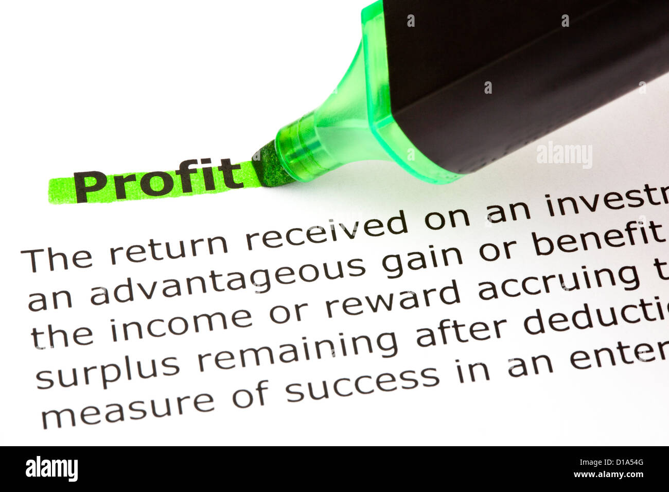 Definizione della parola il profitto viene evidenziata in verde con il pennarello Foto Stock