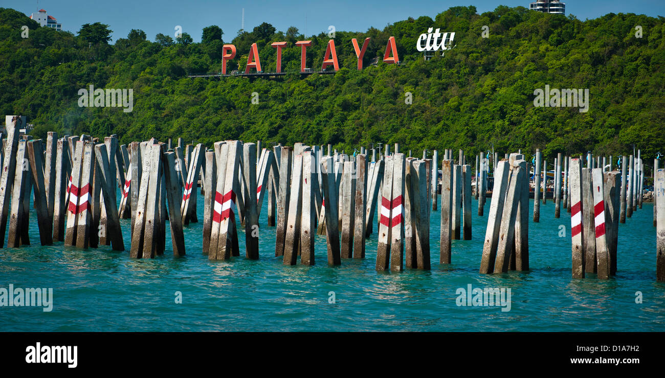 La città di Pattaya segno Foto Stock