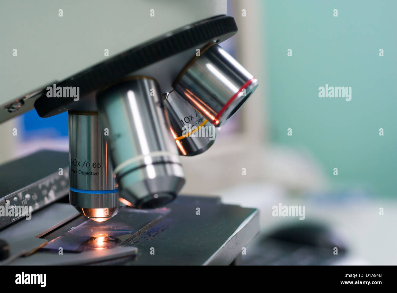 Microscopio in laboratorio Foto Stock