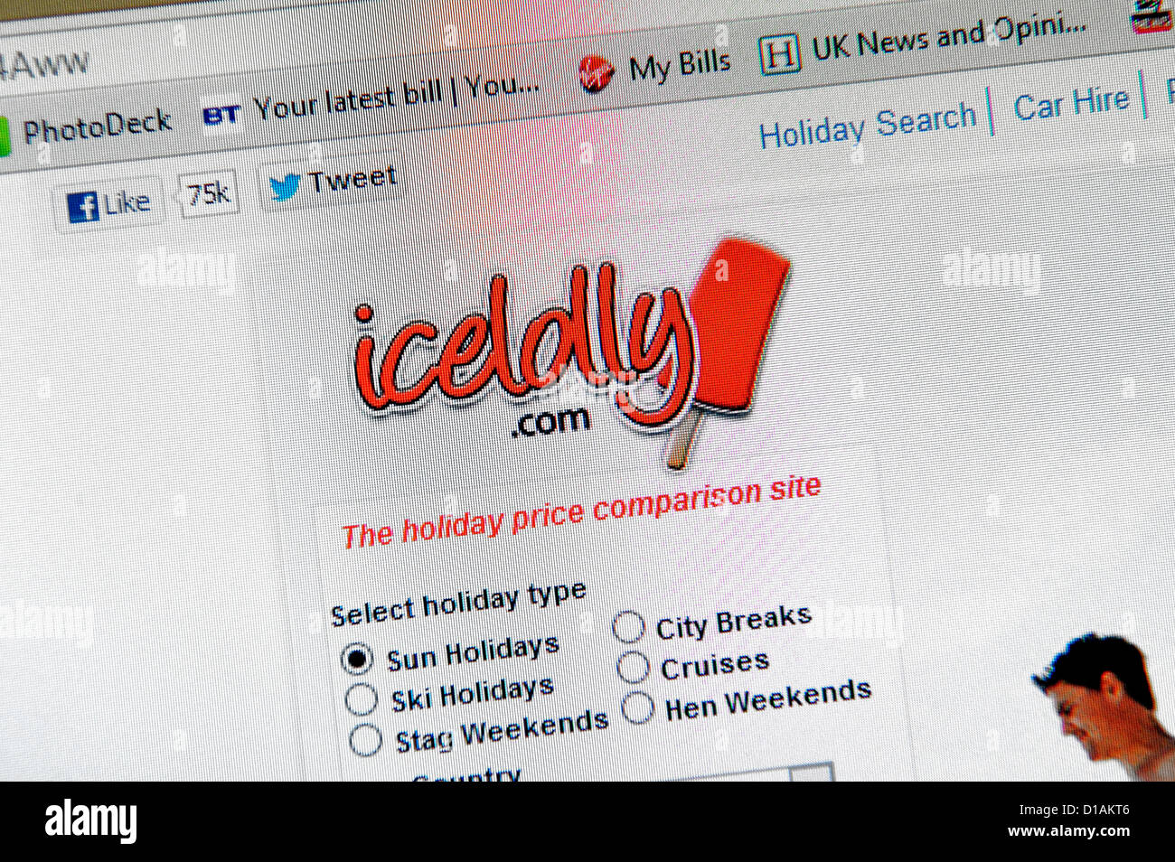 Icelolly.com holiday travel website Foto Stock