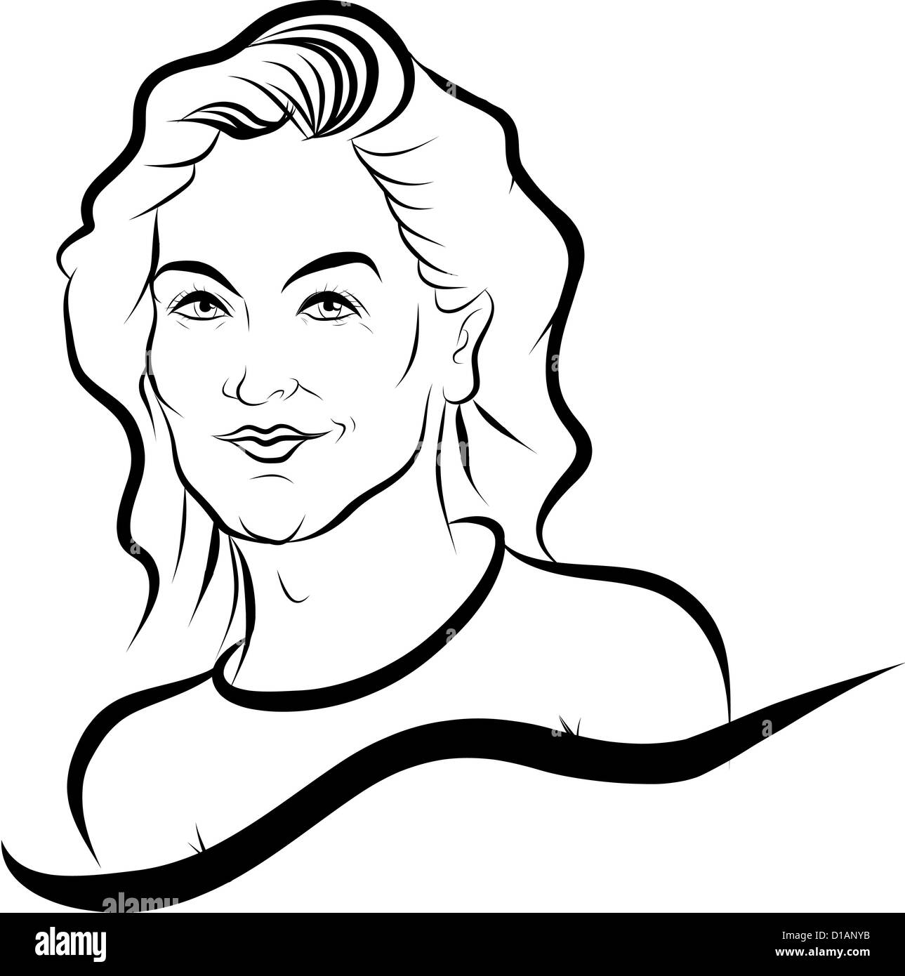 Signora matura illustrazione a mano, lady line art Foto Stock