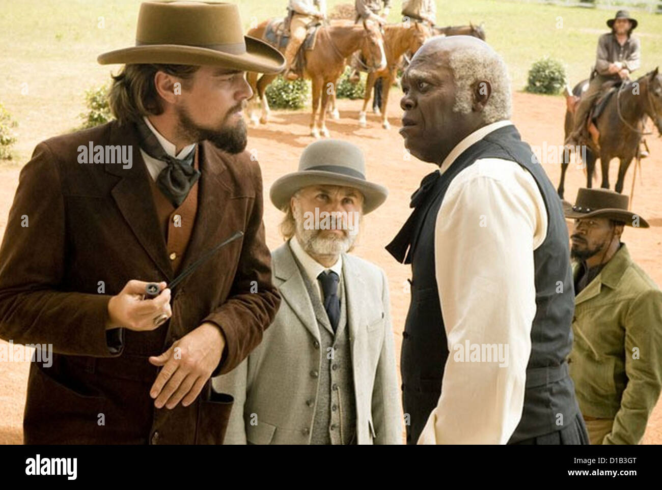 DJANGO UNCHAINED 2012 Weinstein Company film con da l: Leonardo DiCaprio, Christopher Waltz, Samuel L. Jackson, Jamie Foxx Foto Stock