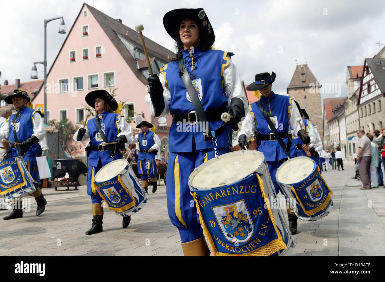 Altdorf, Germania, nel medioevo fanfara Wallenstein Festival Foto Stock