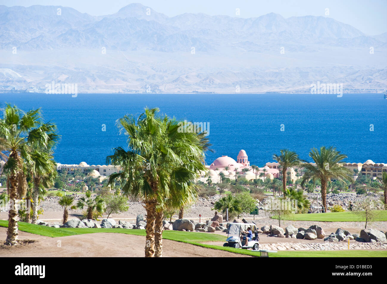 Hotel Resort e il campo da golf di Taba Heights, Sinai, Egitto sul golfo di Aqaba Foto Stock