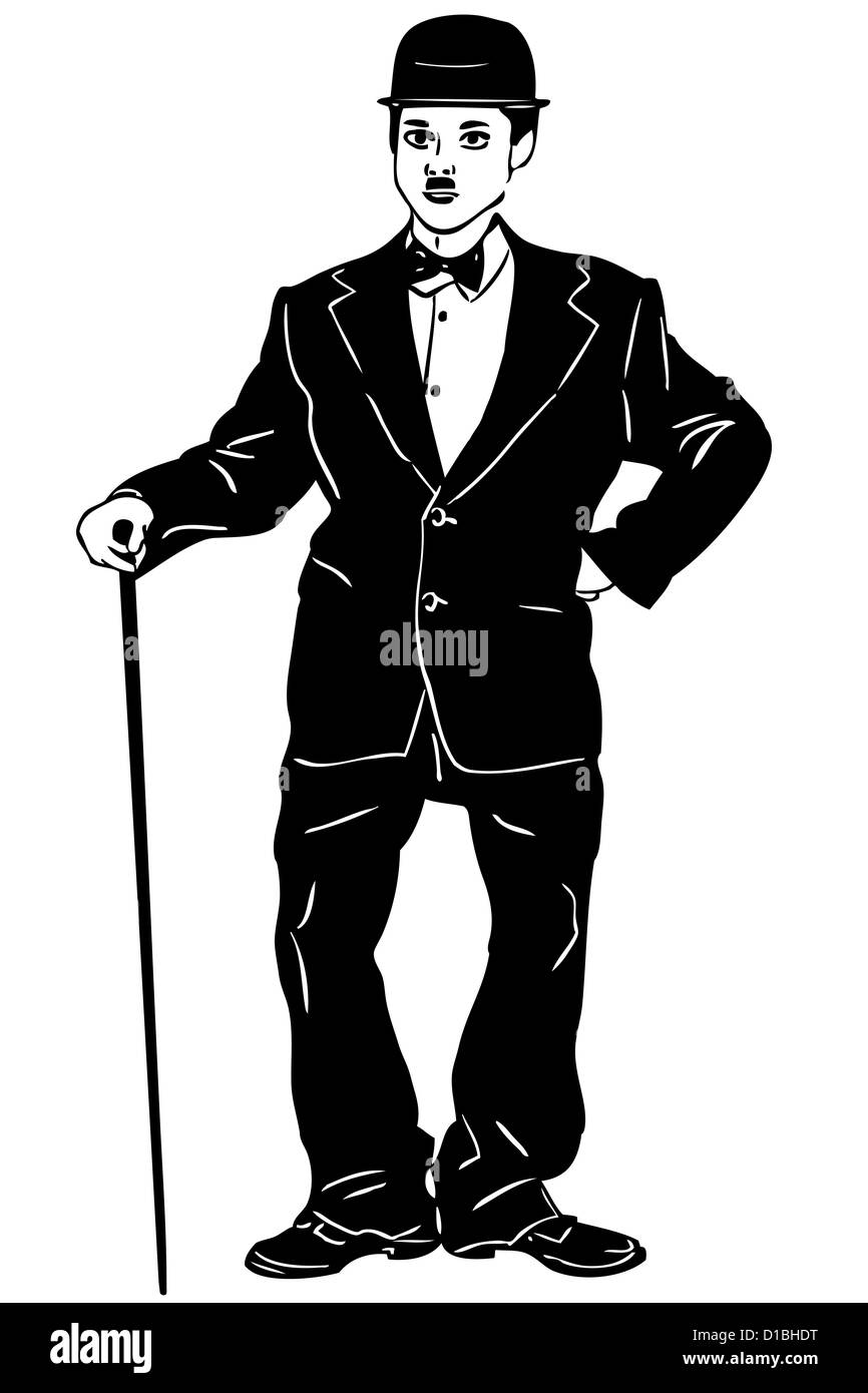 Un schizzo di piccolo uomo vestito nero Foto Stock