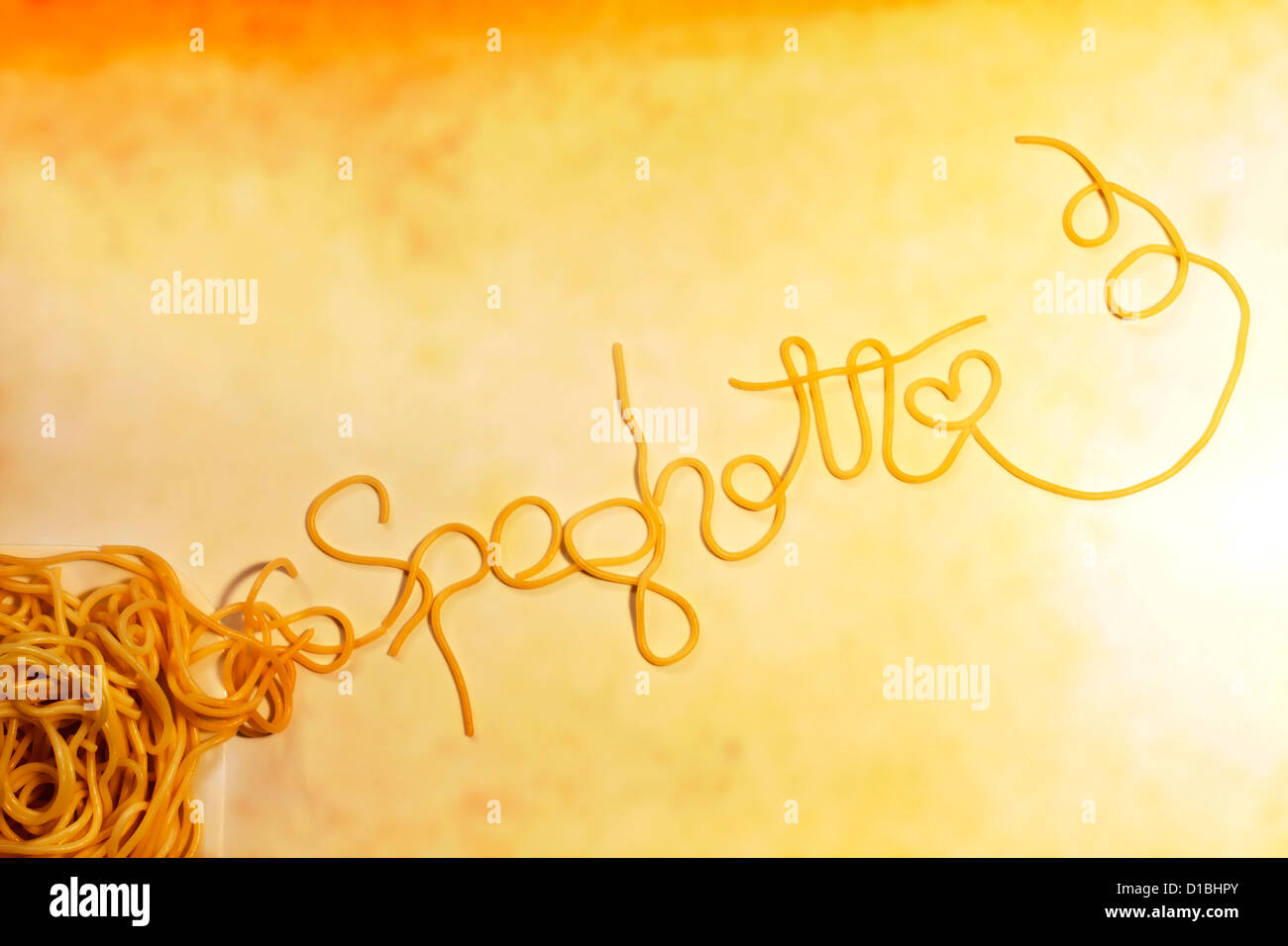 Spaghetti lettere astratto concetto alimentare Foto Stock