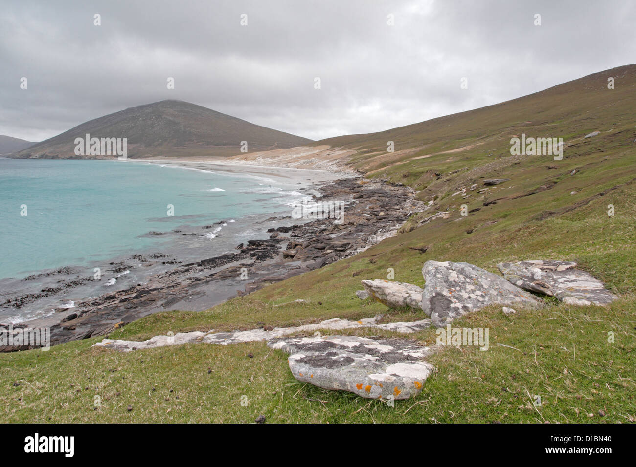 Vista del collo sul Saunders Island Foto Stock