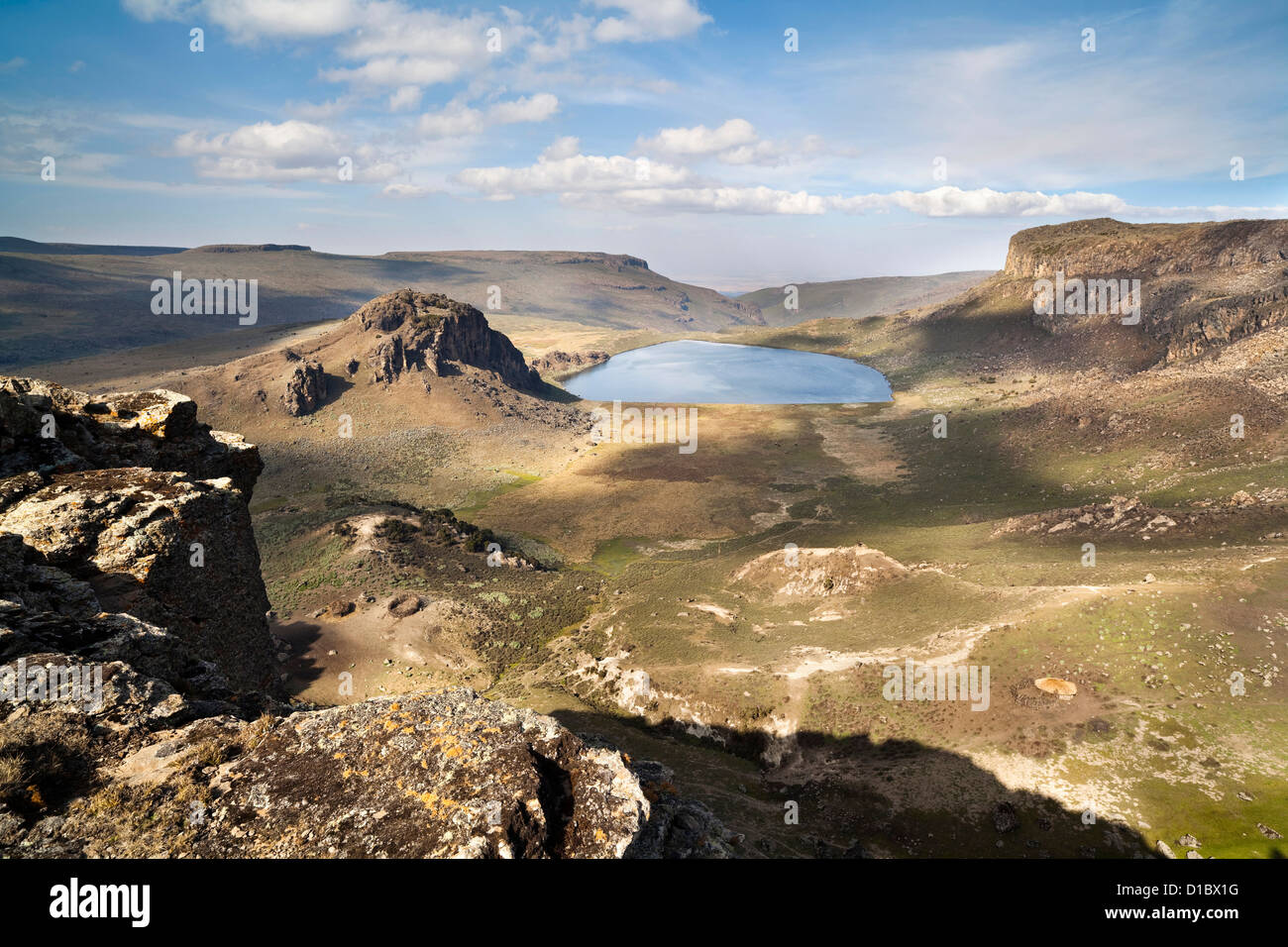 Lago Guracha Garba, che è veramente un lago alpino da Sanetti Plateau. La balla Mountains National Park, Etiopia Foto Stock