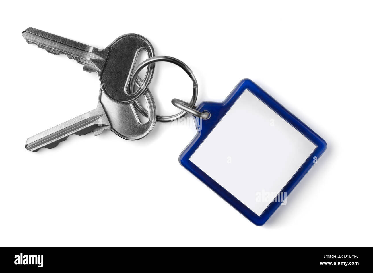 Due chiavi di argento con una chiave vergine fob isolato su bianco Foto Stock