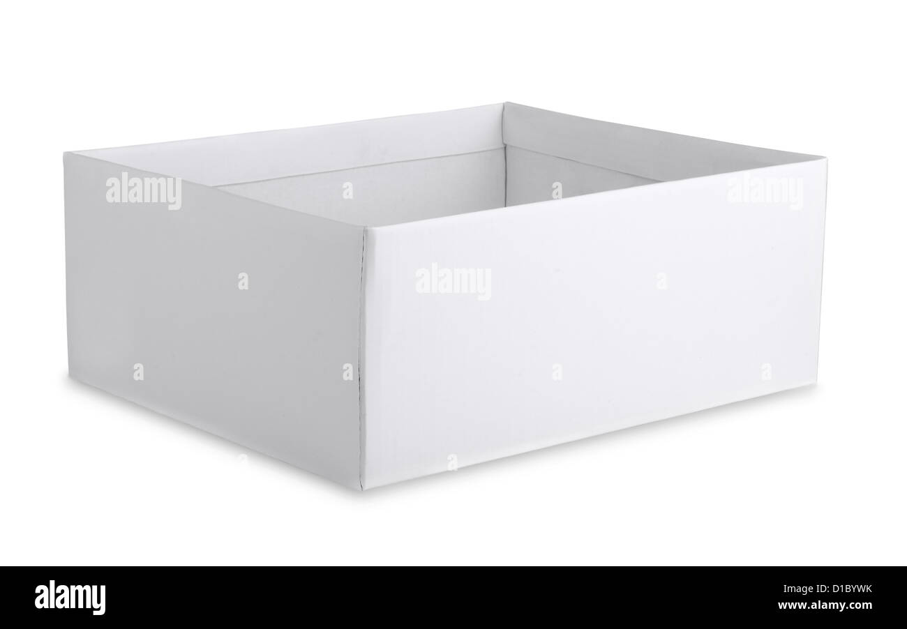 Aprire il cartone scatola bianca isolata su bianco Foto Stock