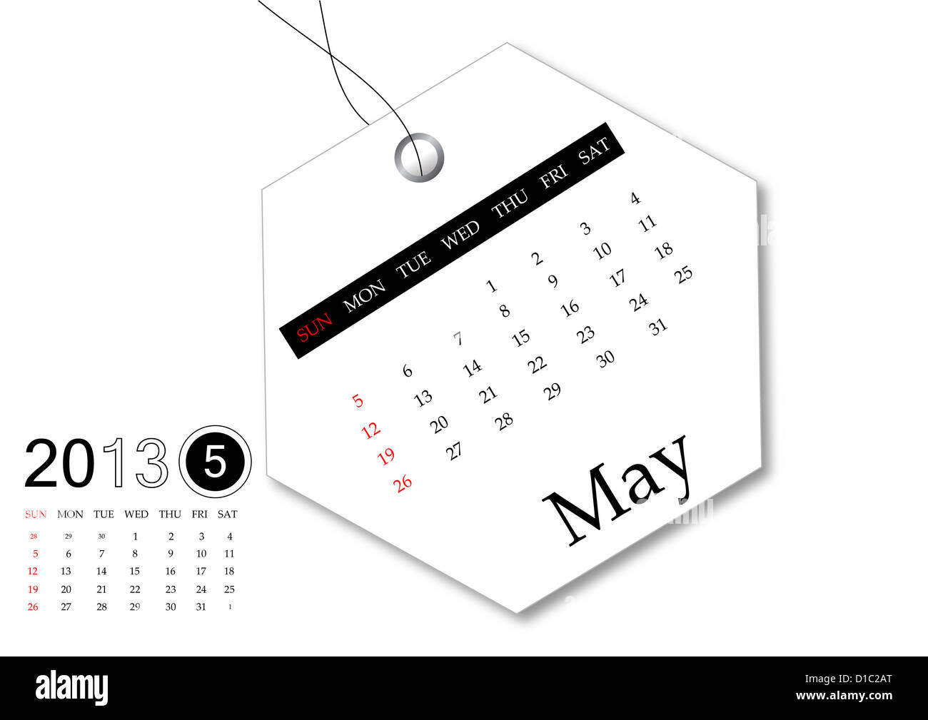 Maggio del 2013 Calendario per il design di tag Foto Stock