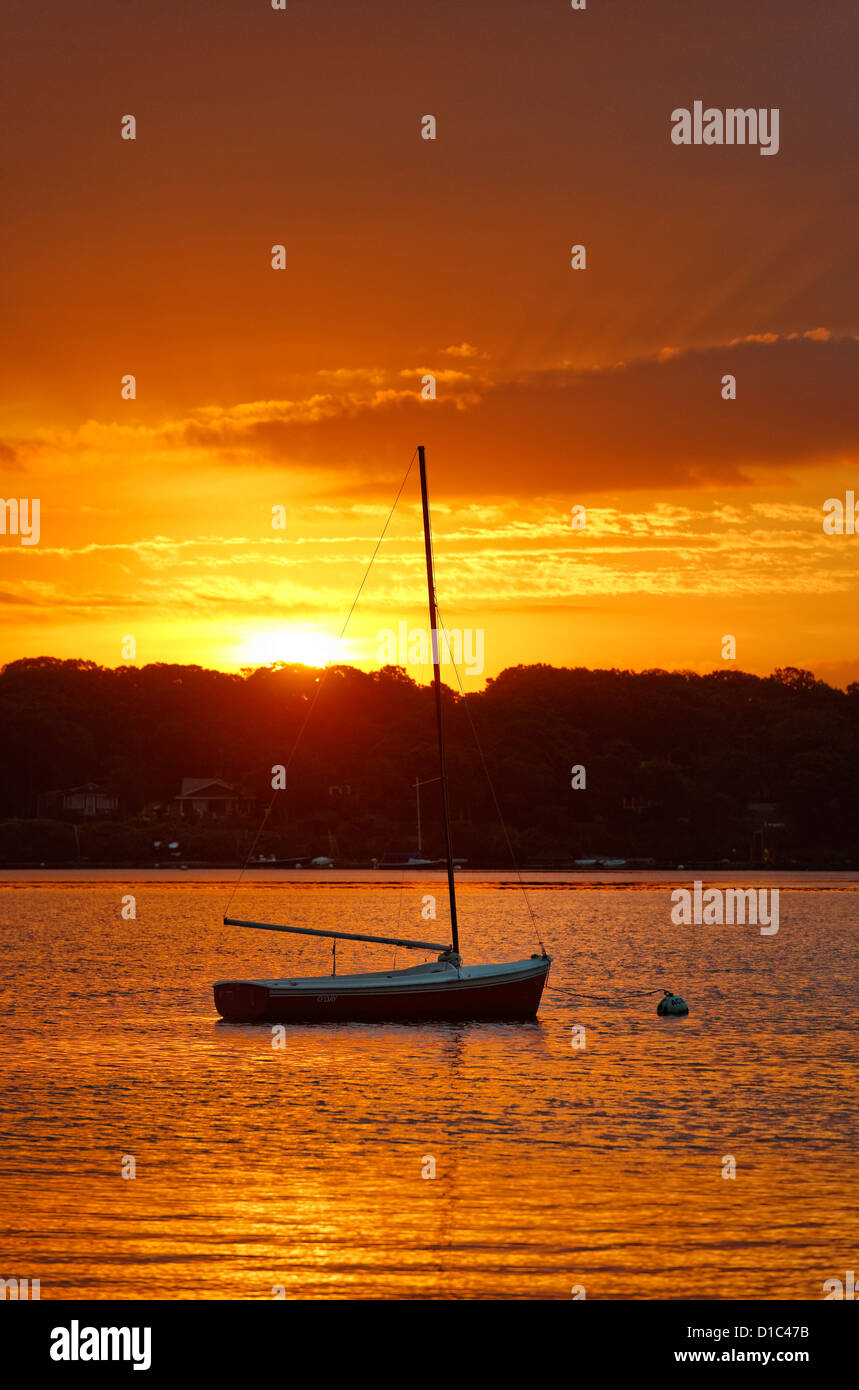 Sunrise barca a vela, la laguna, Tisbury, Martha's Vineyard, Massachusetts, STATI UNITI D'AMERICA Foto Stock