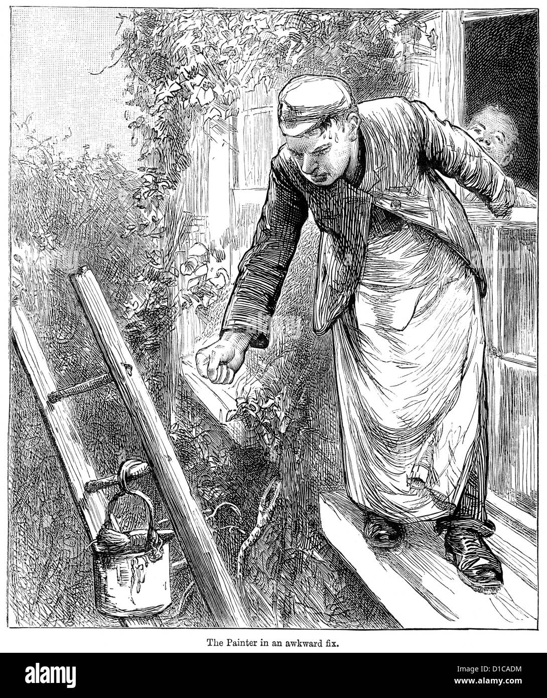 Incisione in stile vittoriano di un pittore in una difficile fissare, 1897 Foto Stock
