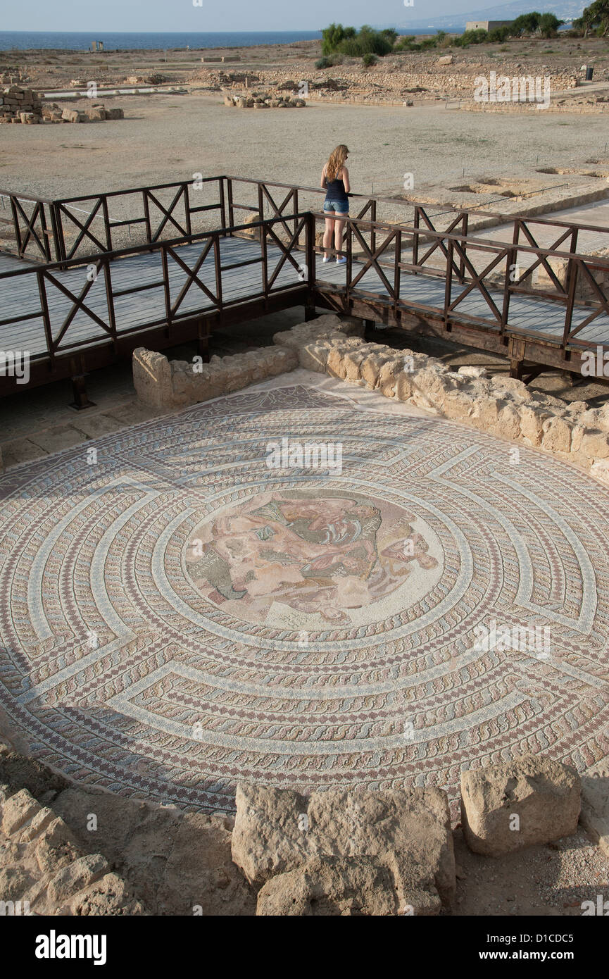 Mosaici di Paphos Teseo e il MINOTAURO mosaico a Pafos Cipro turisti tour storico sito Foto Stock