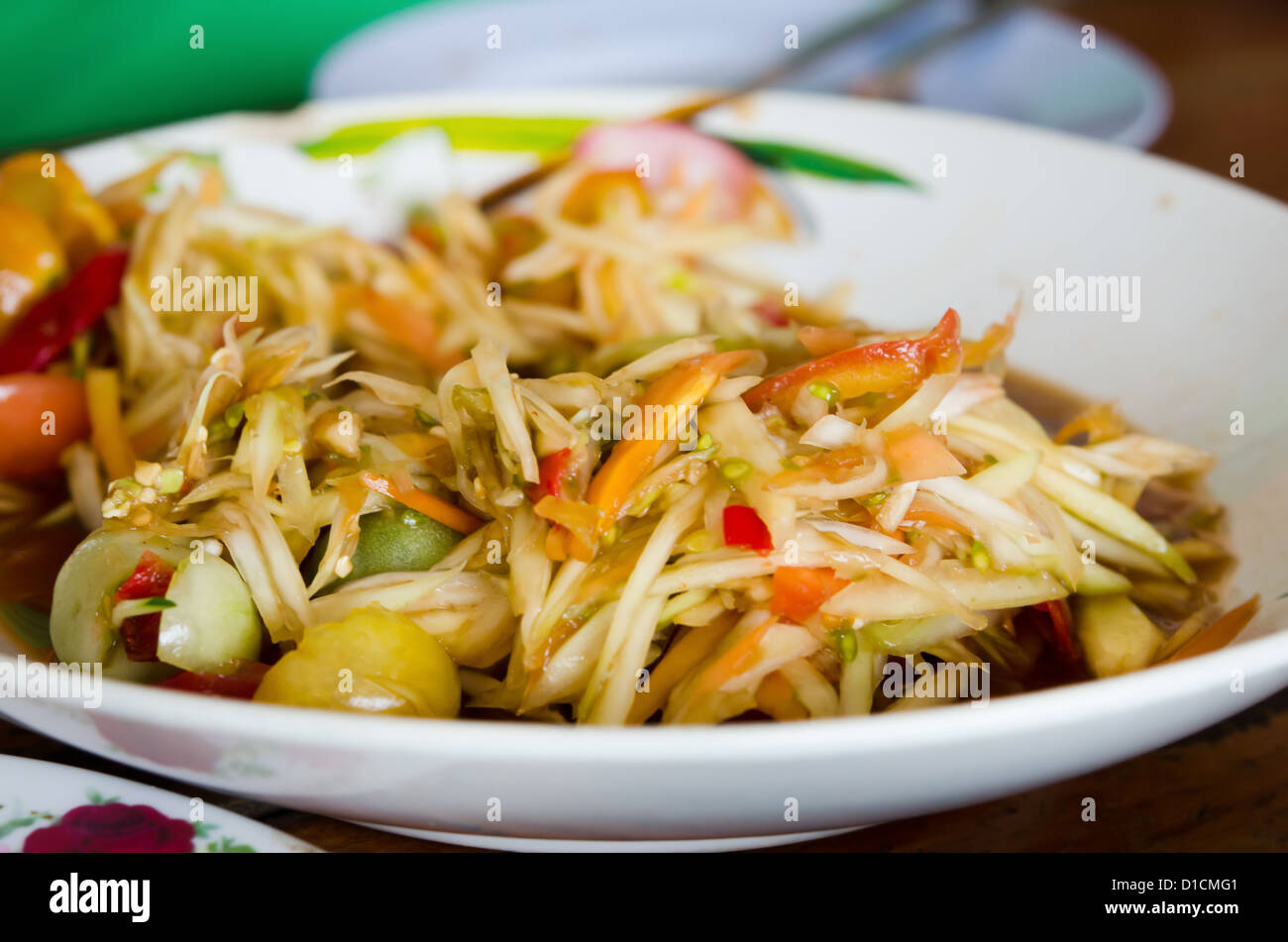Thai insalata di papaya , piatto piccante . Foto Stock