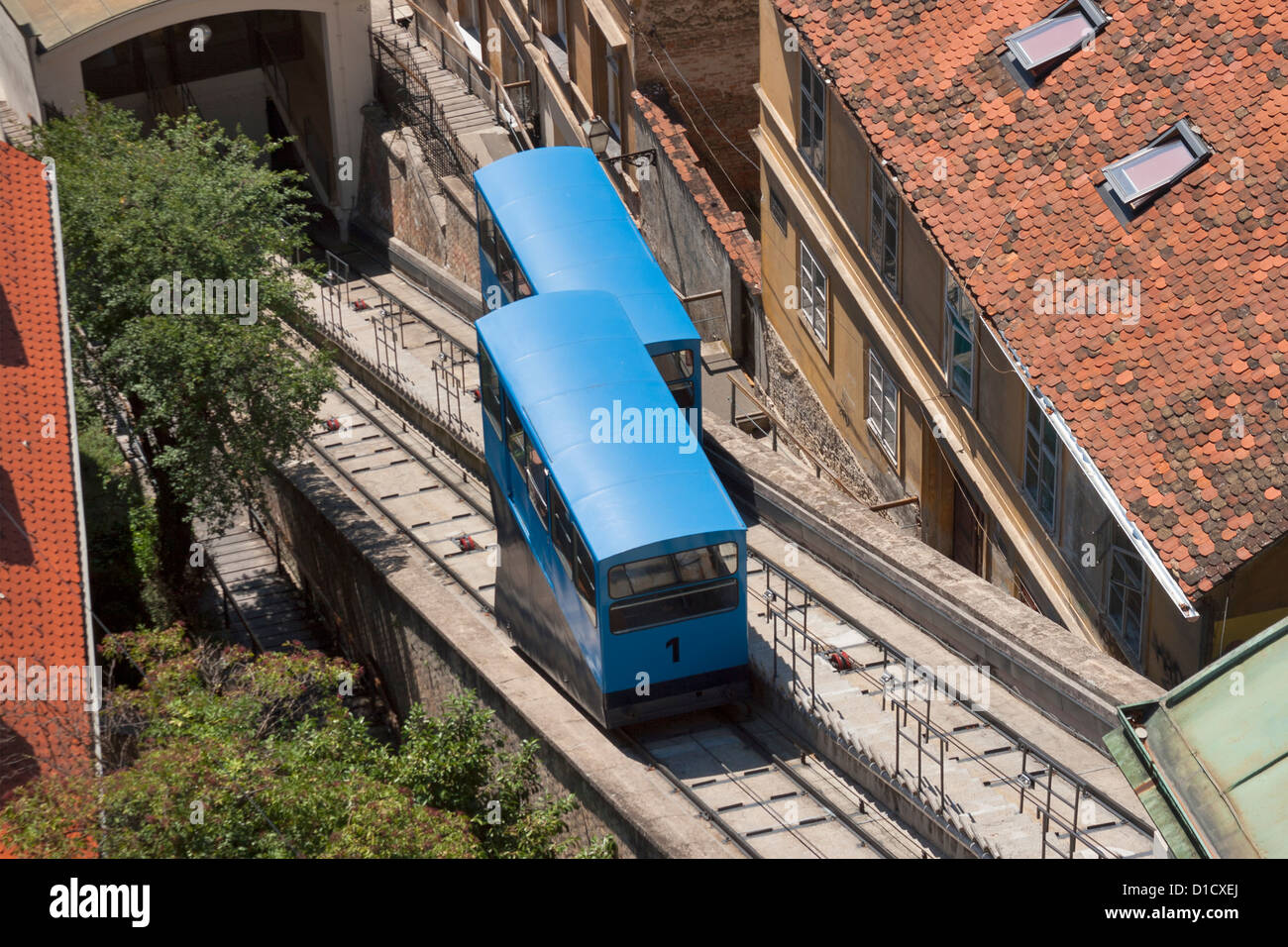 Funicolare di Zagabria il collegamento superiore e inferiore di città. La Croazia. Foto Stock