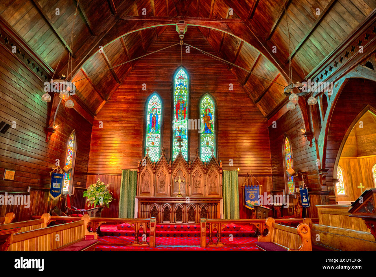 Interno, Sant'Andrea Chiesa anglicana, Cambridge, Isola del nord, Nuova Zelanda. Foto Stock