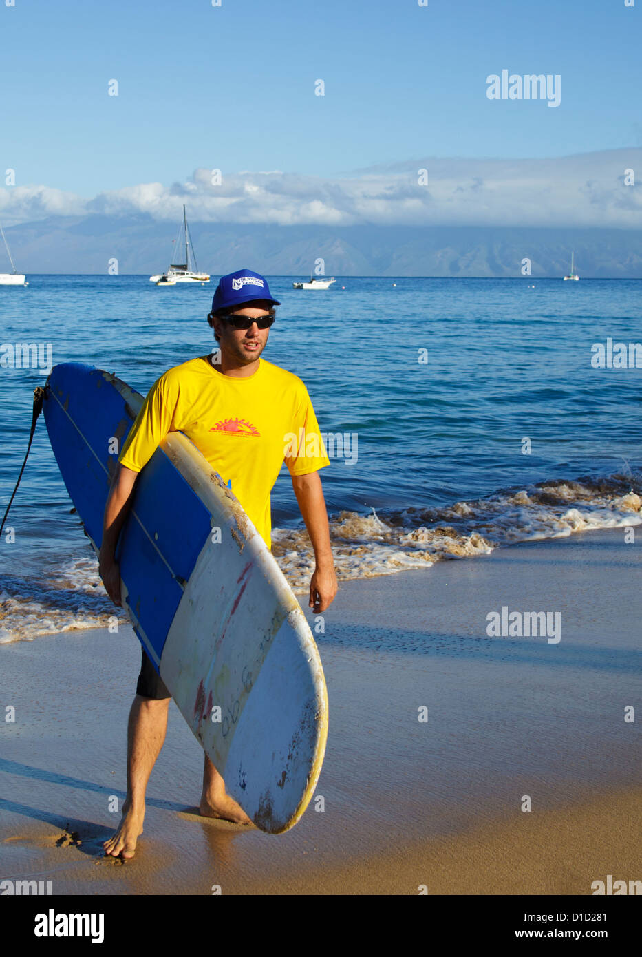 Istruttori di Surf in spiaggia di Kaanapali di Maui Foto Stock
