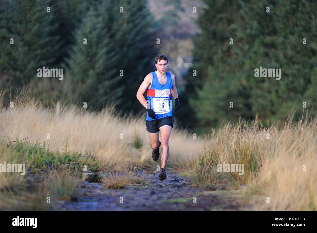 Runner in una pista di gara. Foto Stock