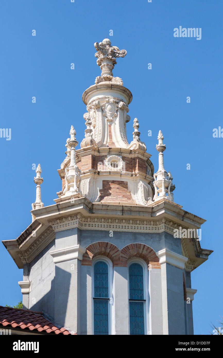 Torre ornata sul Memorial Chiesa Presbiteriana nel centro storico di Sant'Agostino, Florida Foto Stock