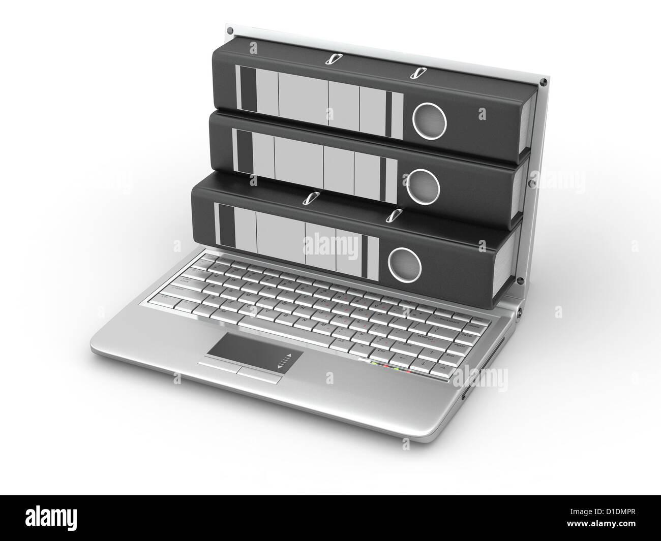 Archivio. Computer portatile con cartelle invece della schermata. 3d Foto Stock