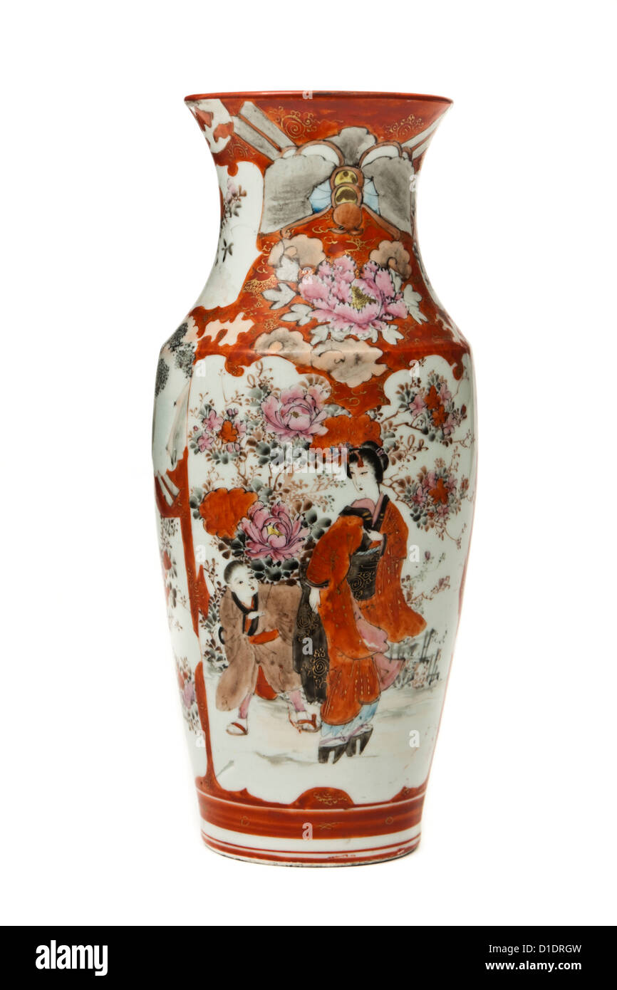 Giapponese antica dipinta a mano vaso Foto Stock