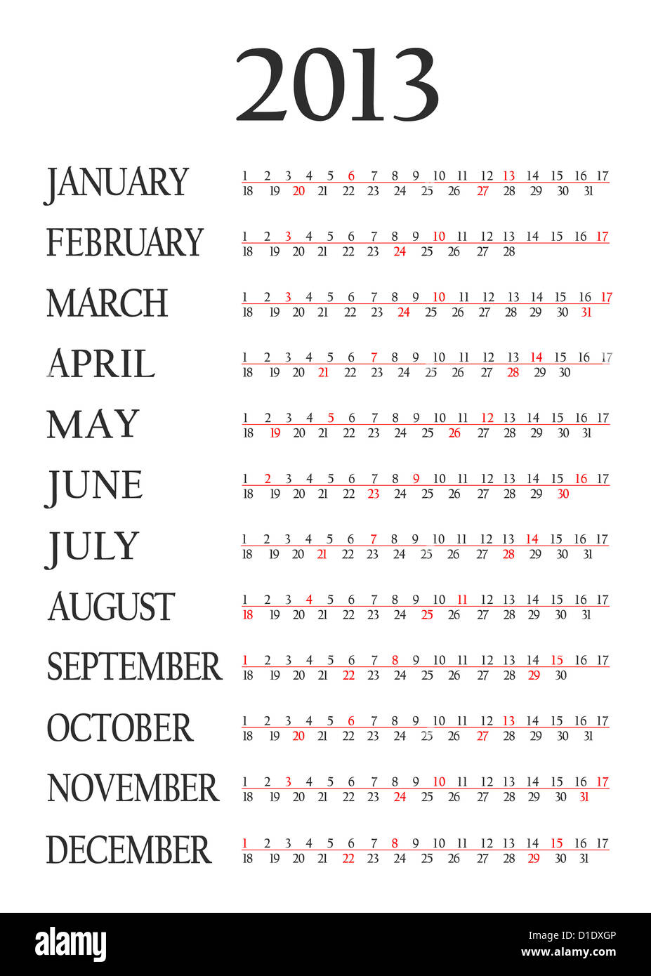 Modello del calendario 2013 per la progettazione. Foto Stock