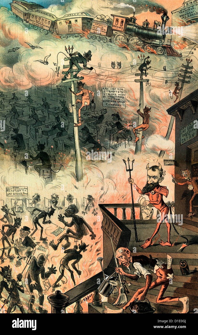 Cartoon politico, 1883 - una situazione di monopolio in Ade come il luogo verrà eseguito, due anni dopo Jay Gould dell'arrivo Foto Stock