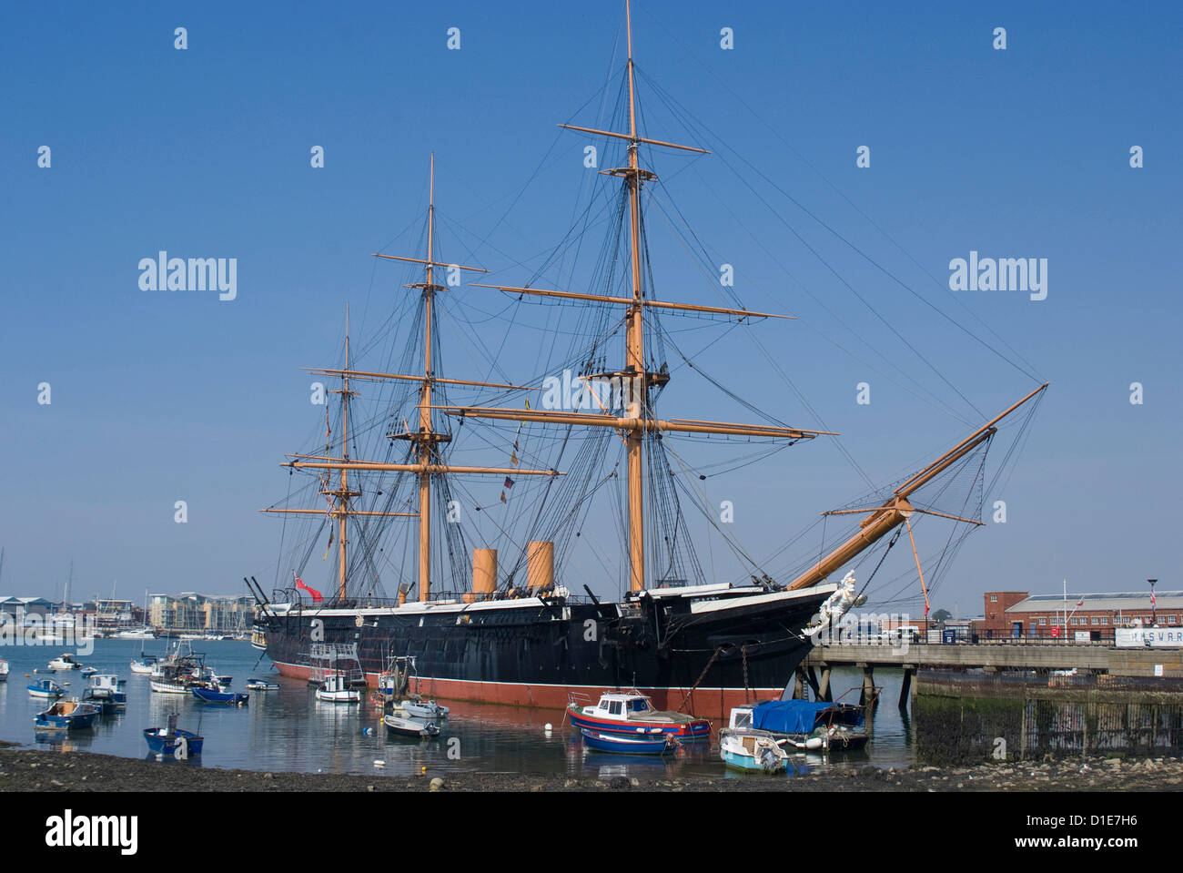 HMS Warrior, costruita per la Royal Navy nel 1860, storico di Portsmouth Docks, Portsmouth, Hampshire, Inghilterra Foto Stock