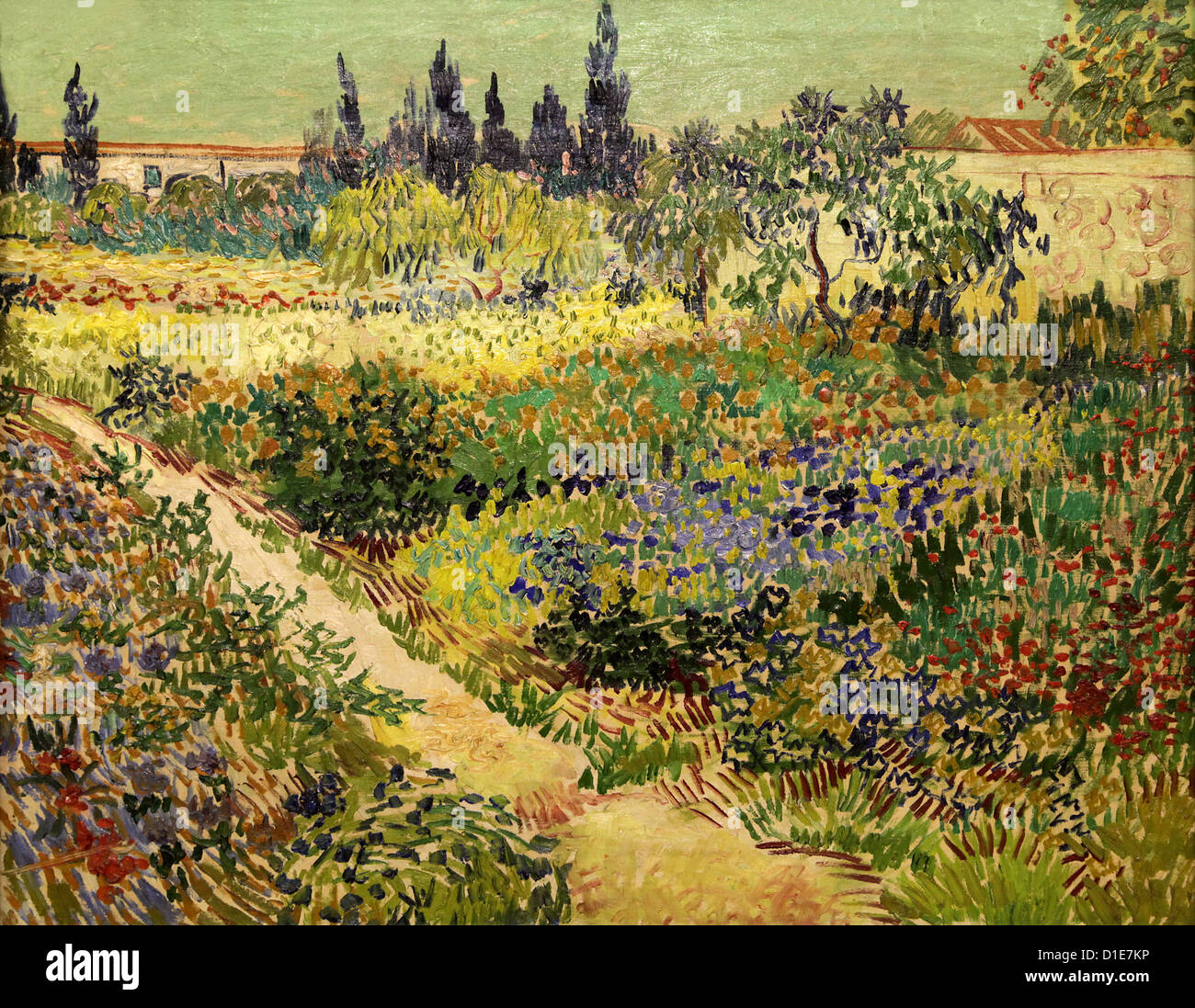 Giardino ad Arles (Giardino fiorito),1888,di Vincent van Gogh (1853-1890). Un vibrante dipinto ad olio post-impressionista che raffigura un lussureggiante e colorato giardino. Foto Stock