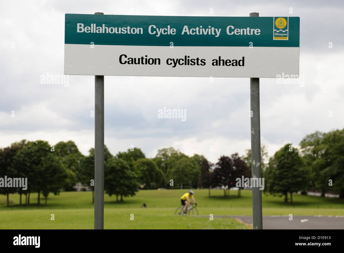 Un segno a Bellahouston ciclo centro di attività nel Bellahouston Park, Glasgow, Scotland, Regno Unito Foto Stock