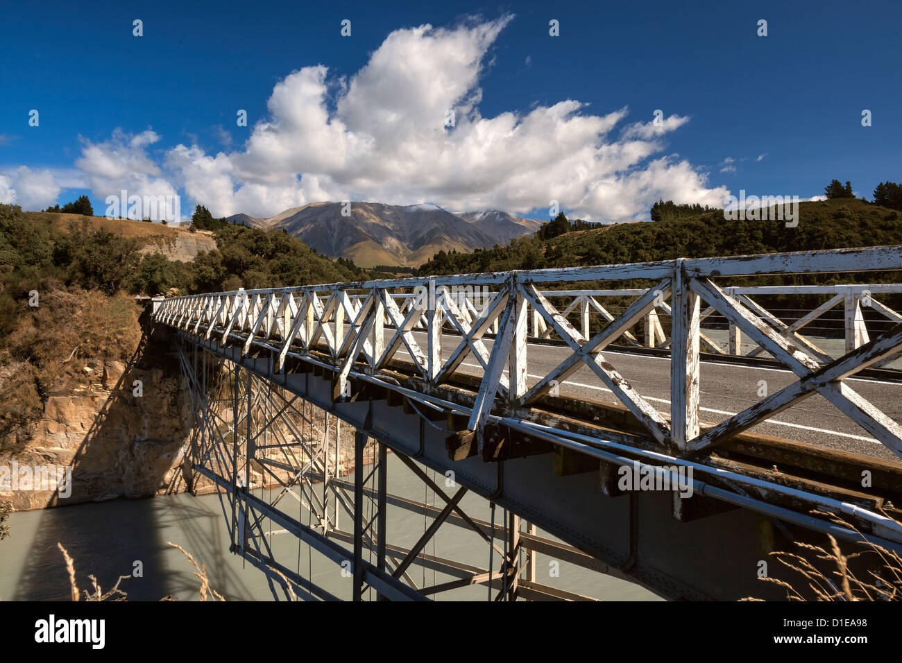 Rakaia Gorge Bridge Foto Stock