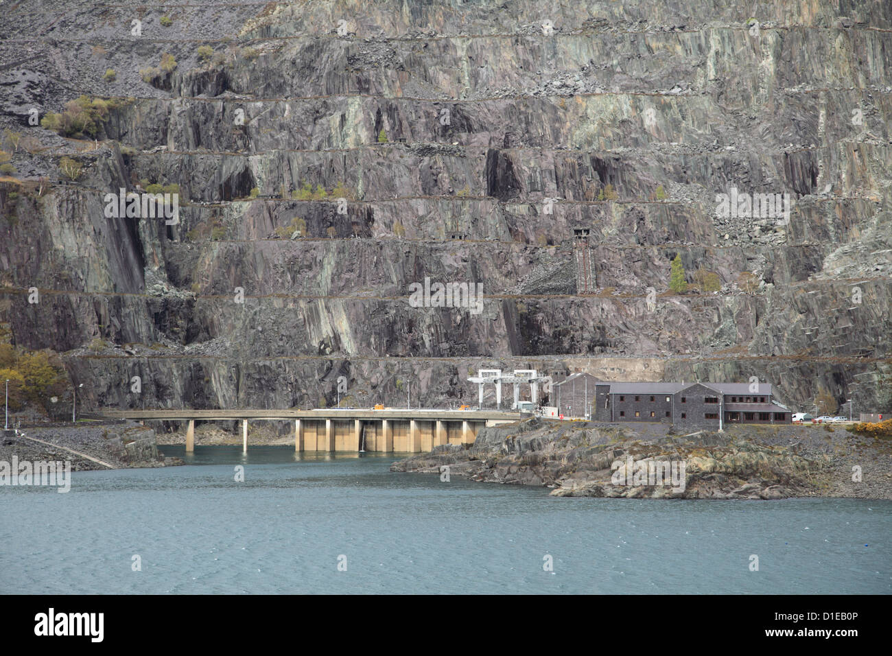 Dinorwig cava di ardesia, Llyn Peris serbatoio, Llanberis, Gwynedd, Snowdonia, il Galles del Nord, Wales, Regno Unito, Europa Foto Stock