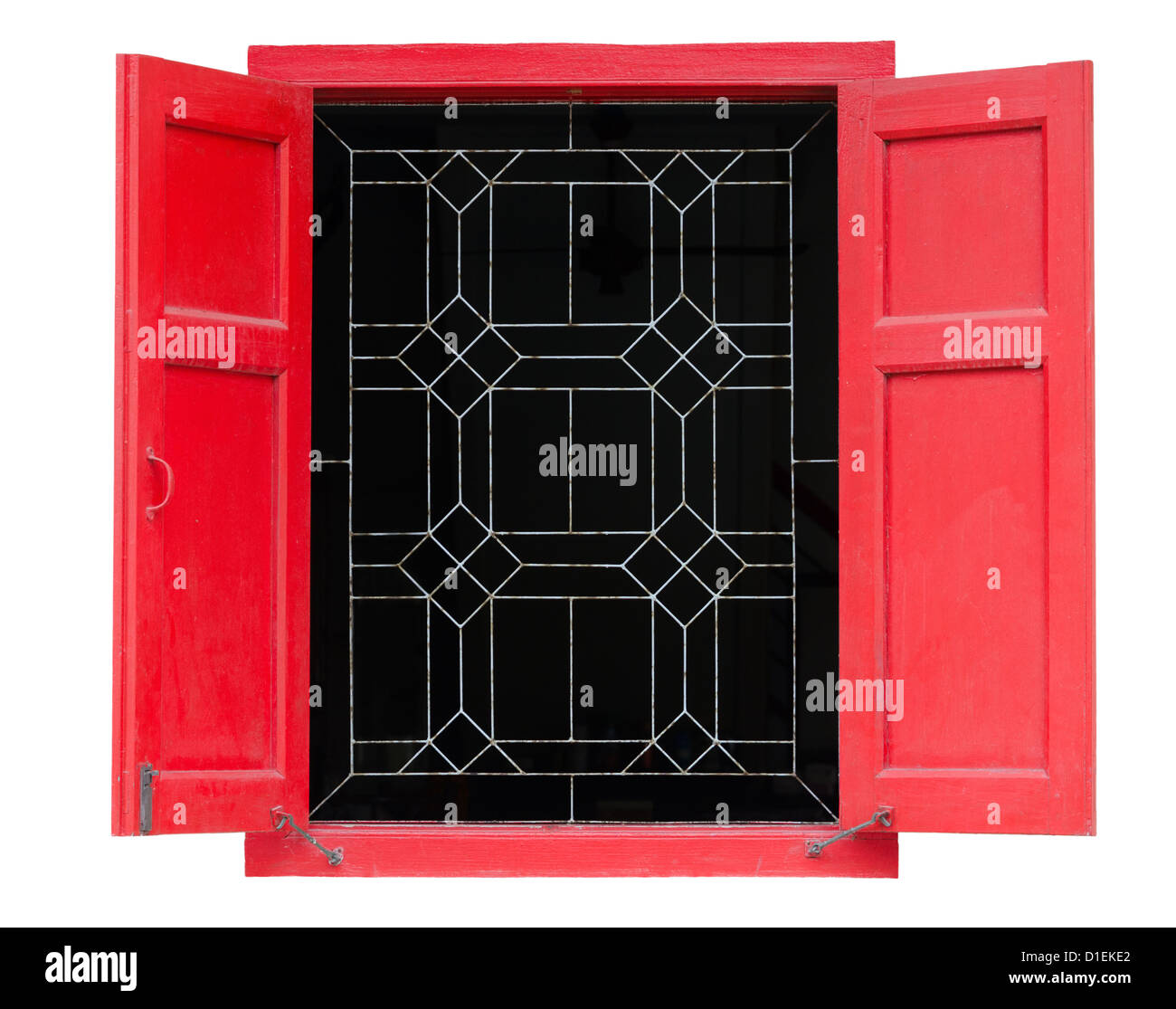 Rosso finestra vintage isolati su sfondo bianco Foto Stock