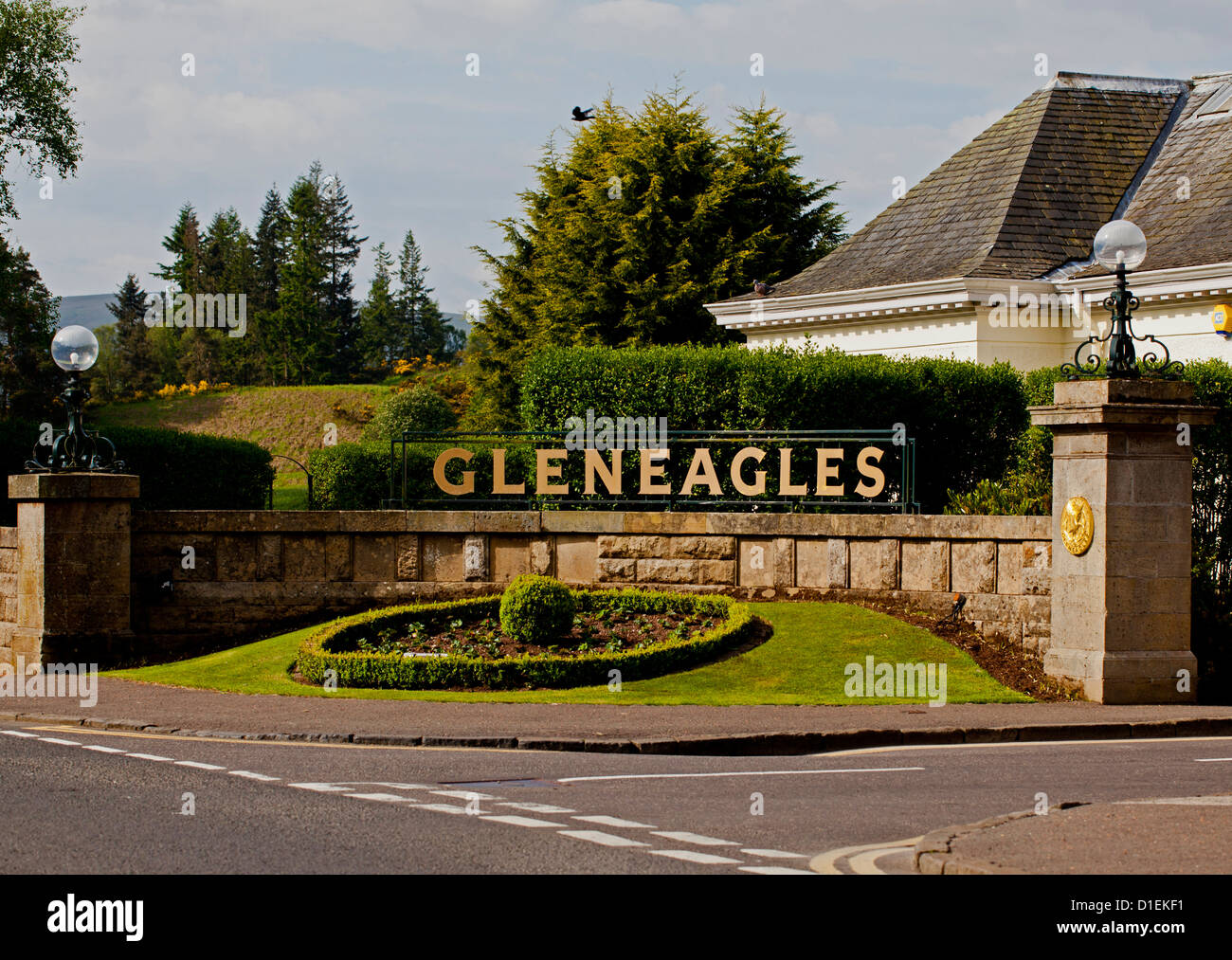 Ingresso a Gleneagles Golf Resort, vicino a Auchterarder. Luogo di ritrovo per 2014 RYDER CUP Foto Stock