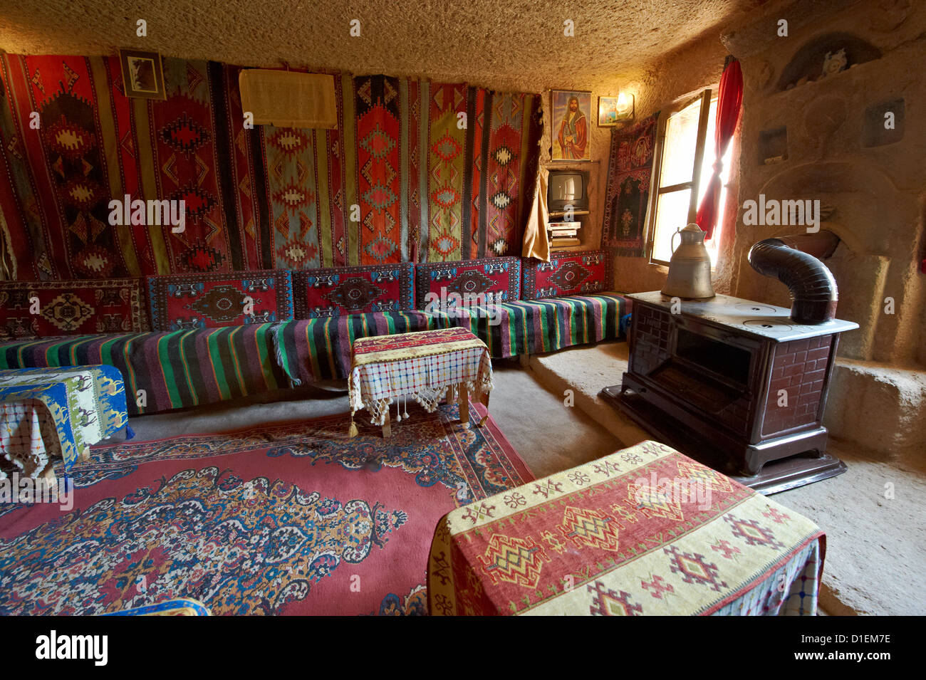 All'interno di un rock house di Uchisar, Cappadocia Turchia Foto Stock