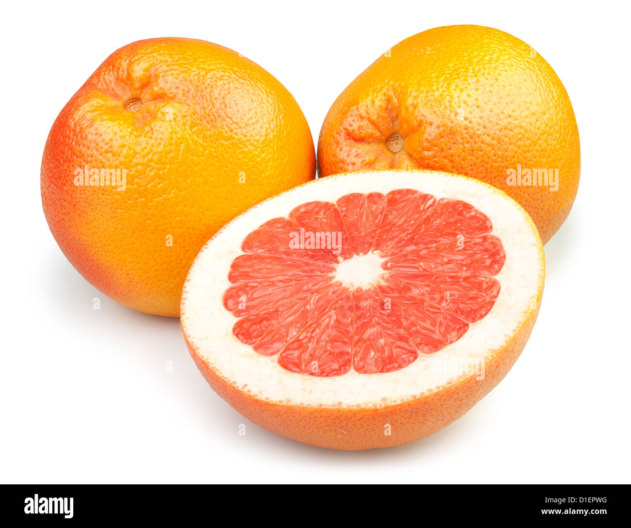 Pompelmo tagliare la metà su sfondo bianco Foto Stock